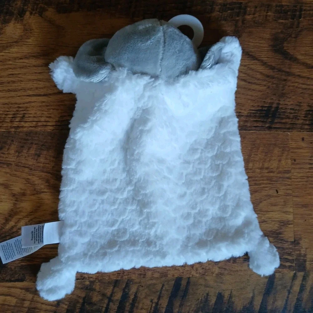 Little Me Gray Elephant White Minky Security Lovey Blanket Rattle Heart
